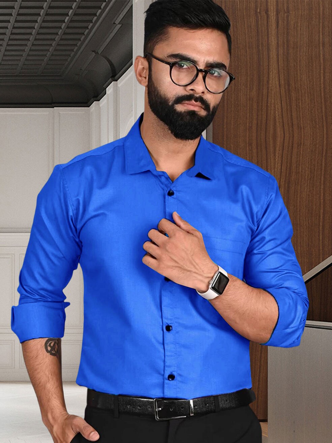 

tee projekt Standard Fit Spread Collar Long Sleeves Formal Shirt, Blue