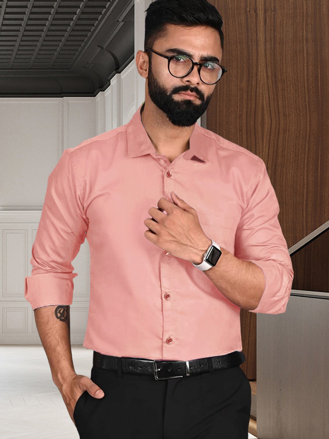 

tee projekt Standard Fit Spread Collar Long Sleeves Formal Shirt, Peach