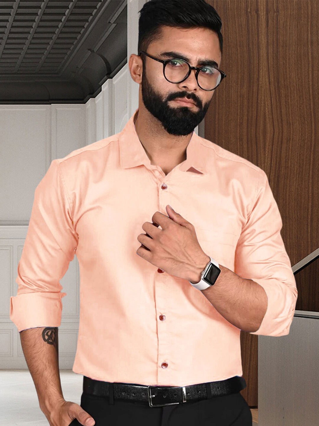 

tee projekt Standard Fit Spread Collar Long Sleeves Formal Shirt, Cream