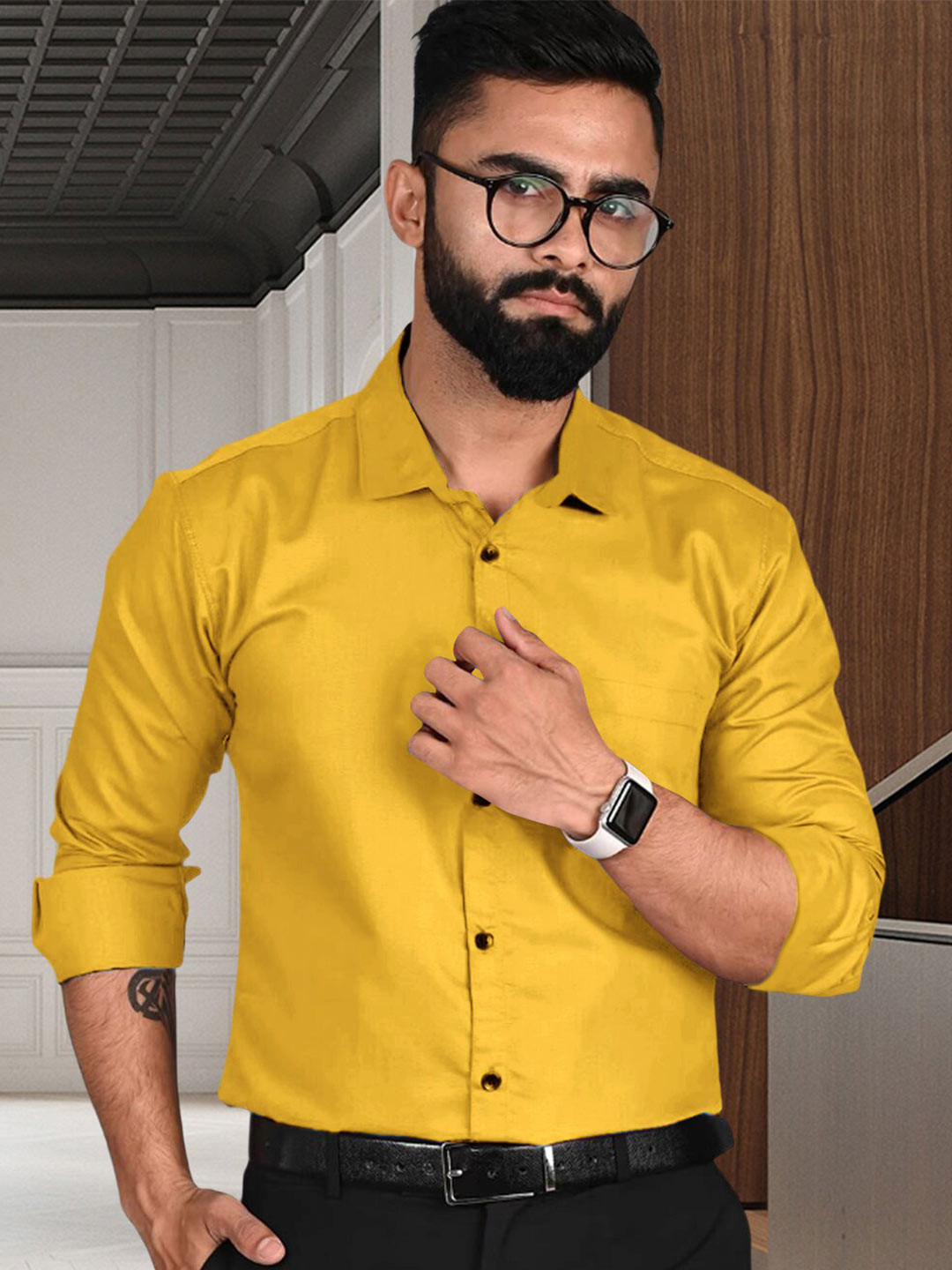 

tee projekt Standard Fit Spread Collar Long Sleeves Formal Shirt, Yellow