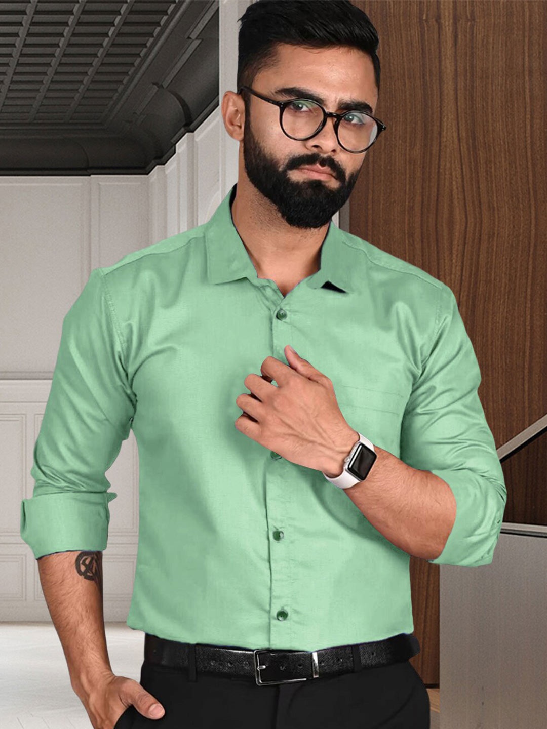 

tee projekt Standard Fit Spread Collar Long Sleeves Formal Shirt, Lime green