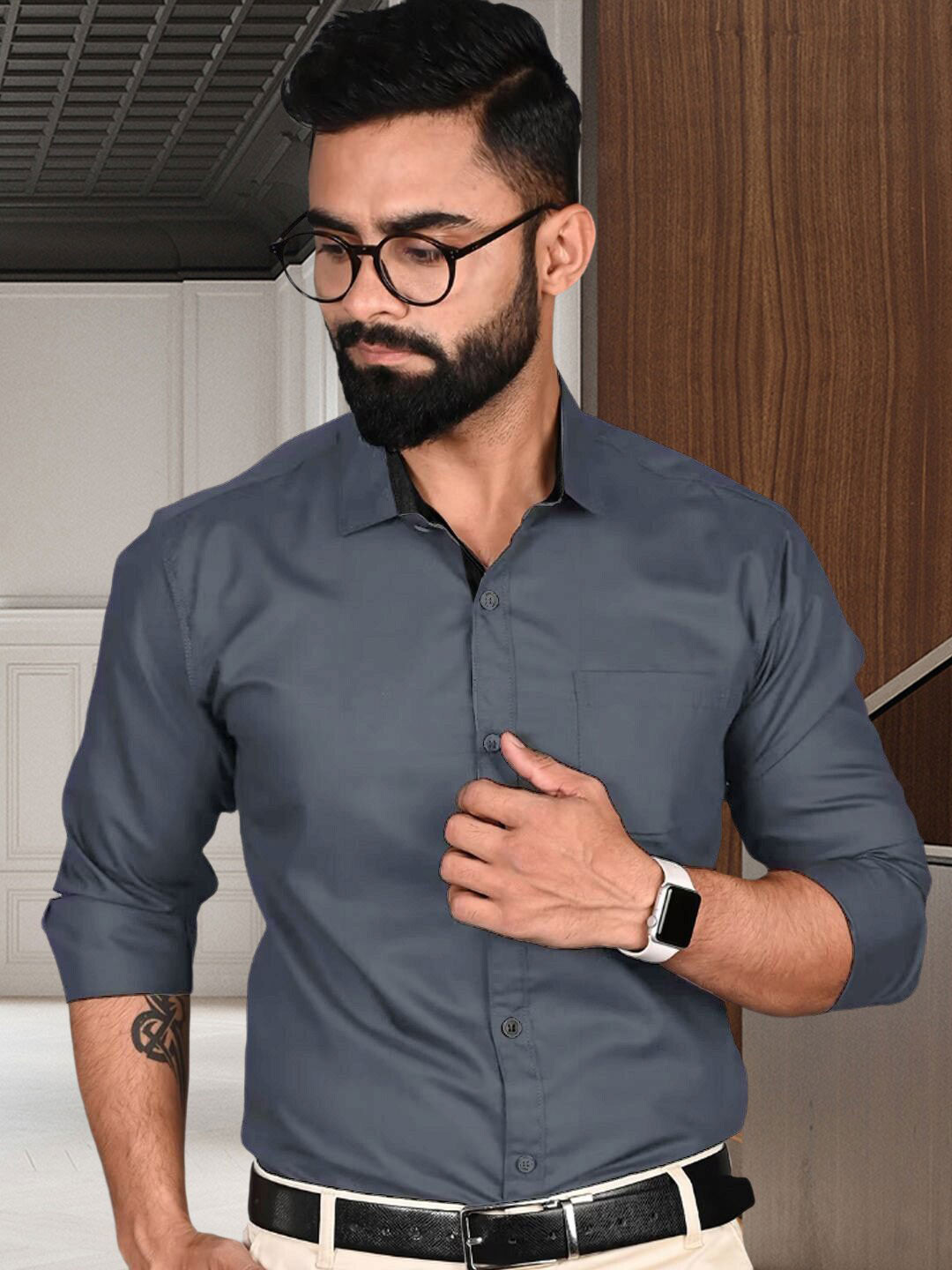 

tee projekt Standard Fit Spread Collar Long Sleeves Formal Shirt, Grey
