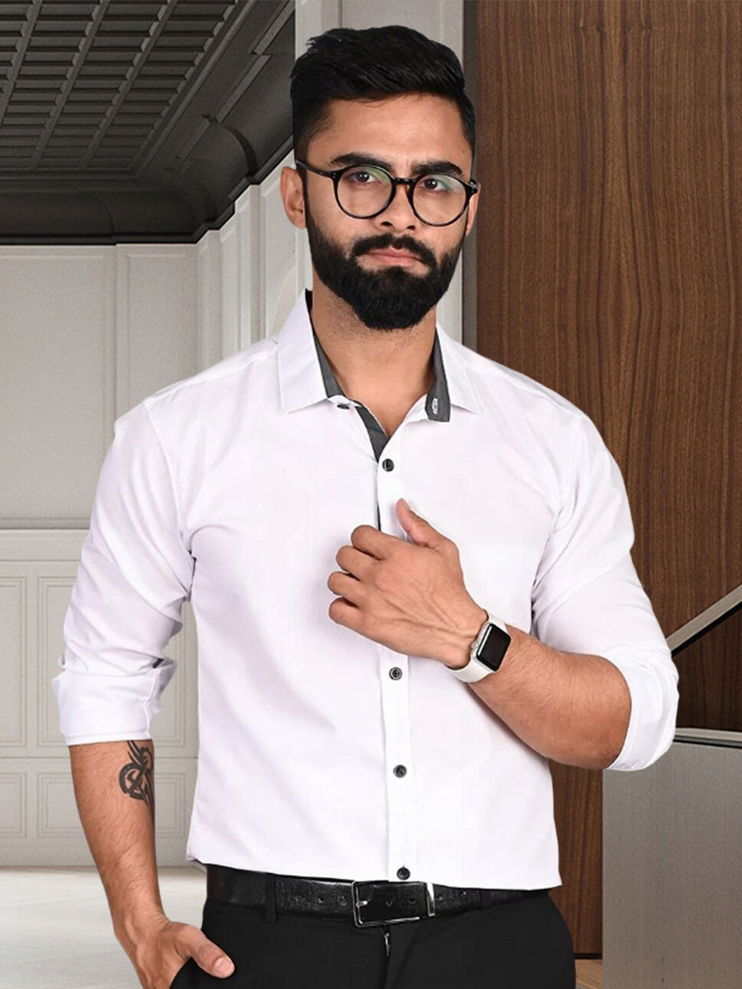 

tee projekt Standard Fit Spread Collar Long Sleeves Formal Shirt, White
