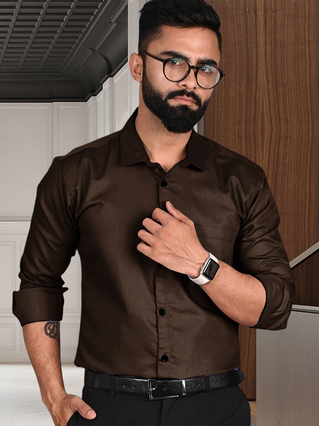 

tee projekt Standard Fit Spread Collar Long Sleeves Formal Shirt, Bronze