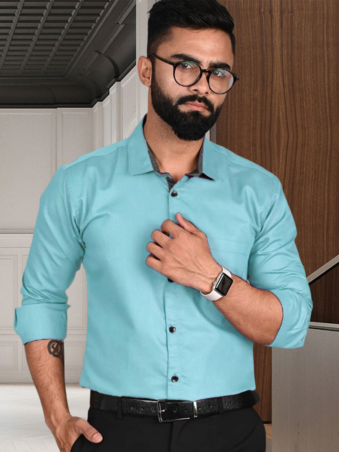 

Tee Projekt Standard Spread Collar Formal Shirt, Blue