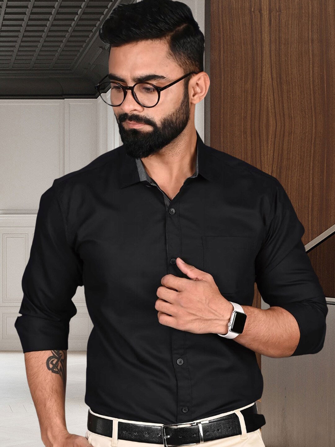 

Tee Projekt Standard Spread Collar Formal Shirt, Black