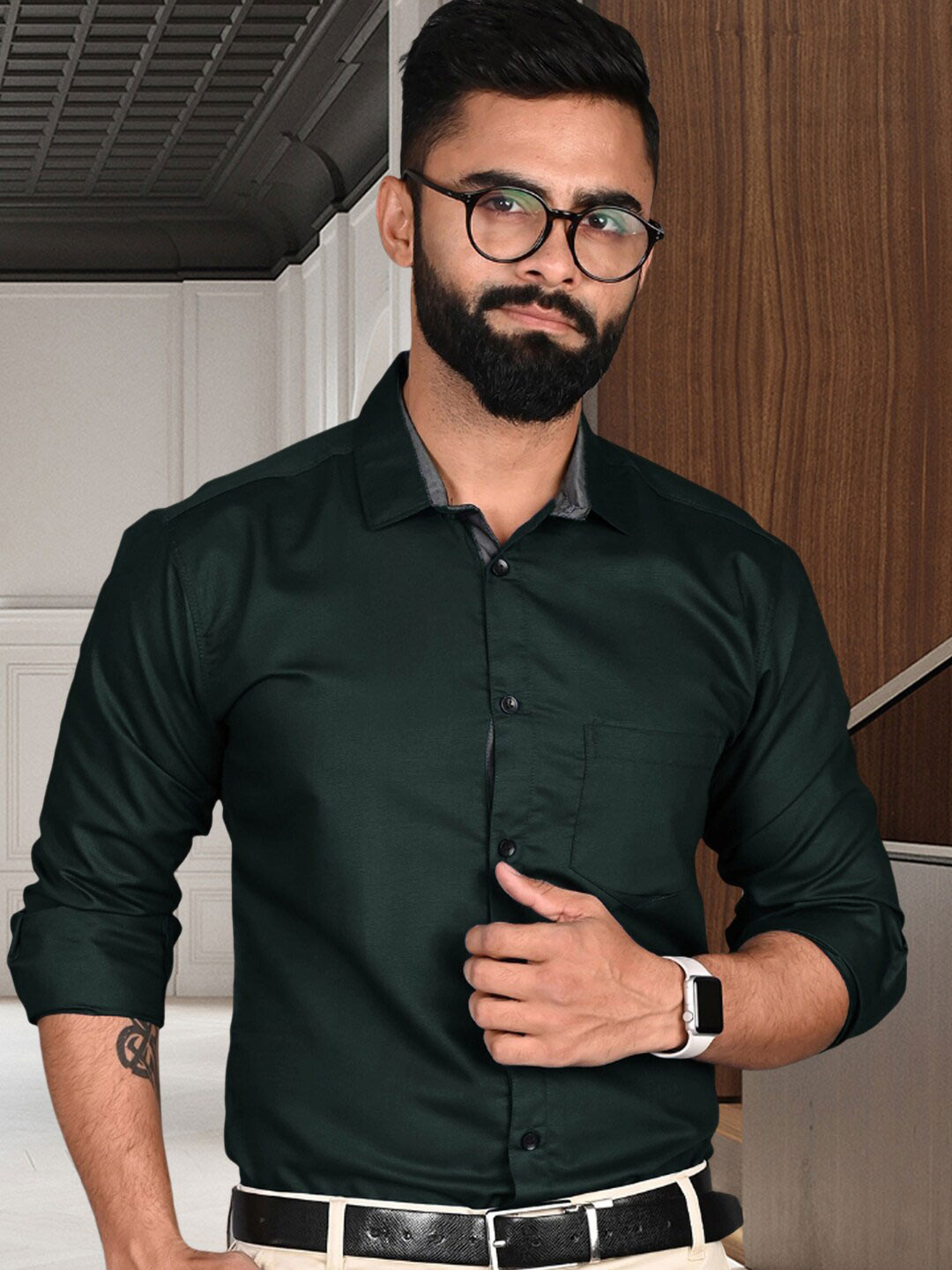 

Tee Projekt Standard Spread Collar Formal Shirt, Green