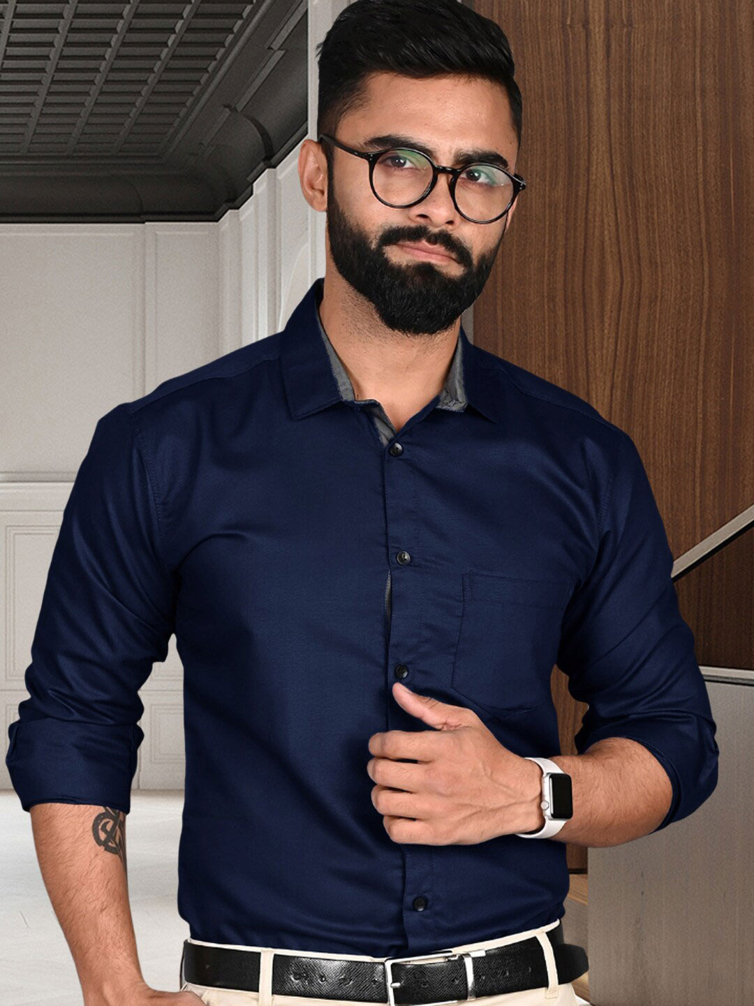 

Tee Projekt Standard Spread Collar Formal Shirt, Navy blue