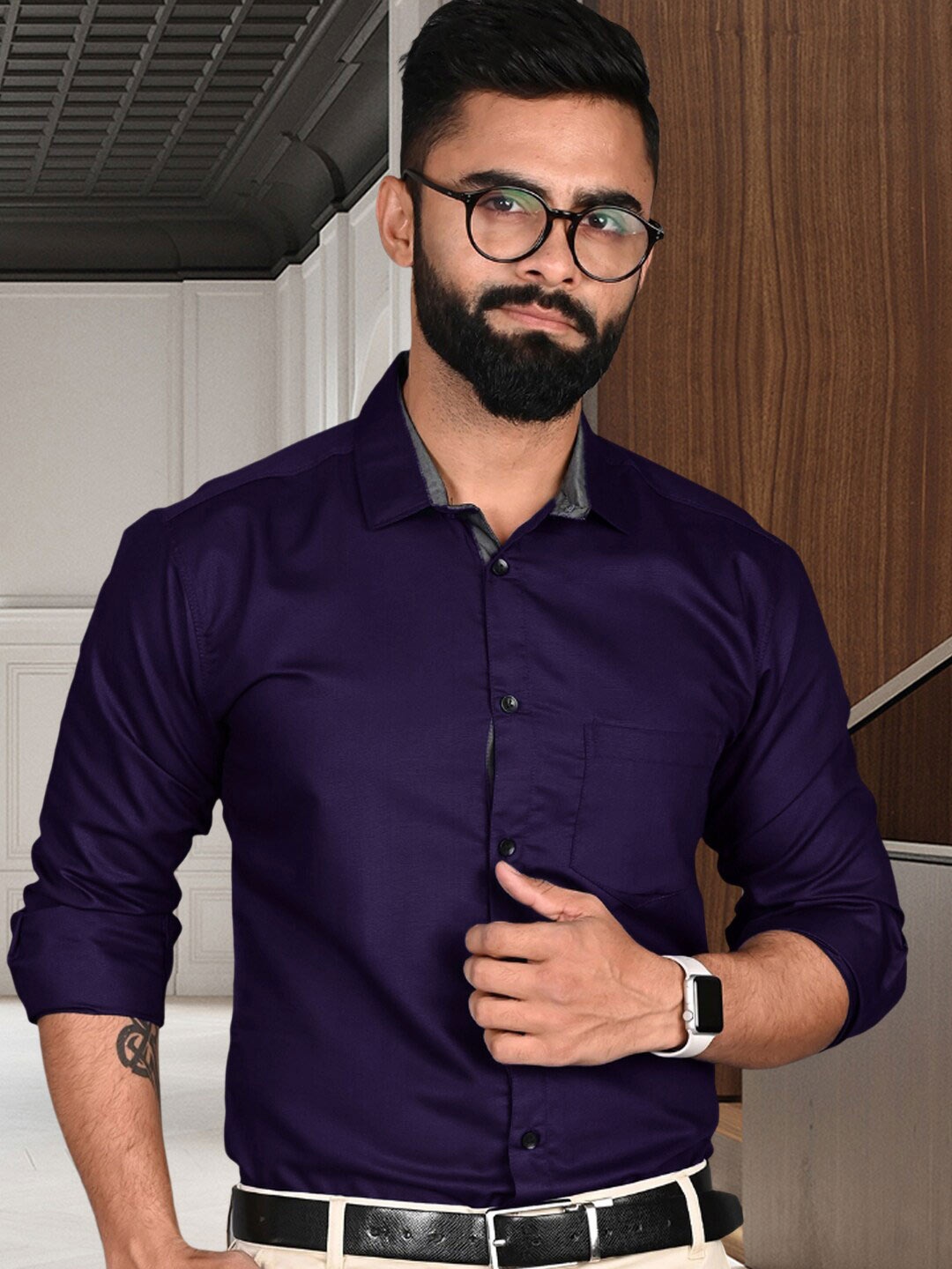 

Tee Projekt Standard Spread Collar Formal Shirt, Purple