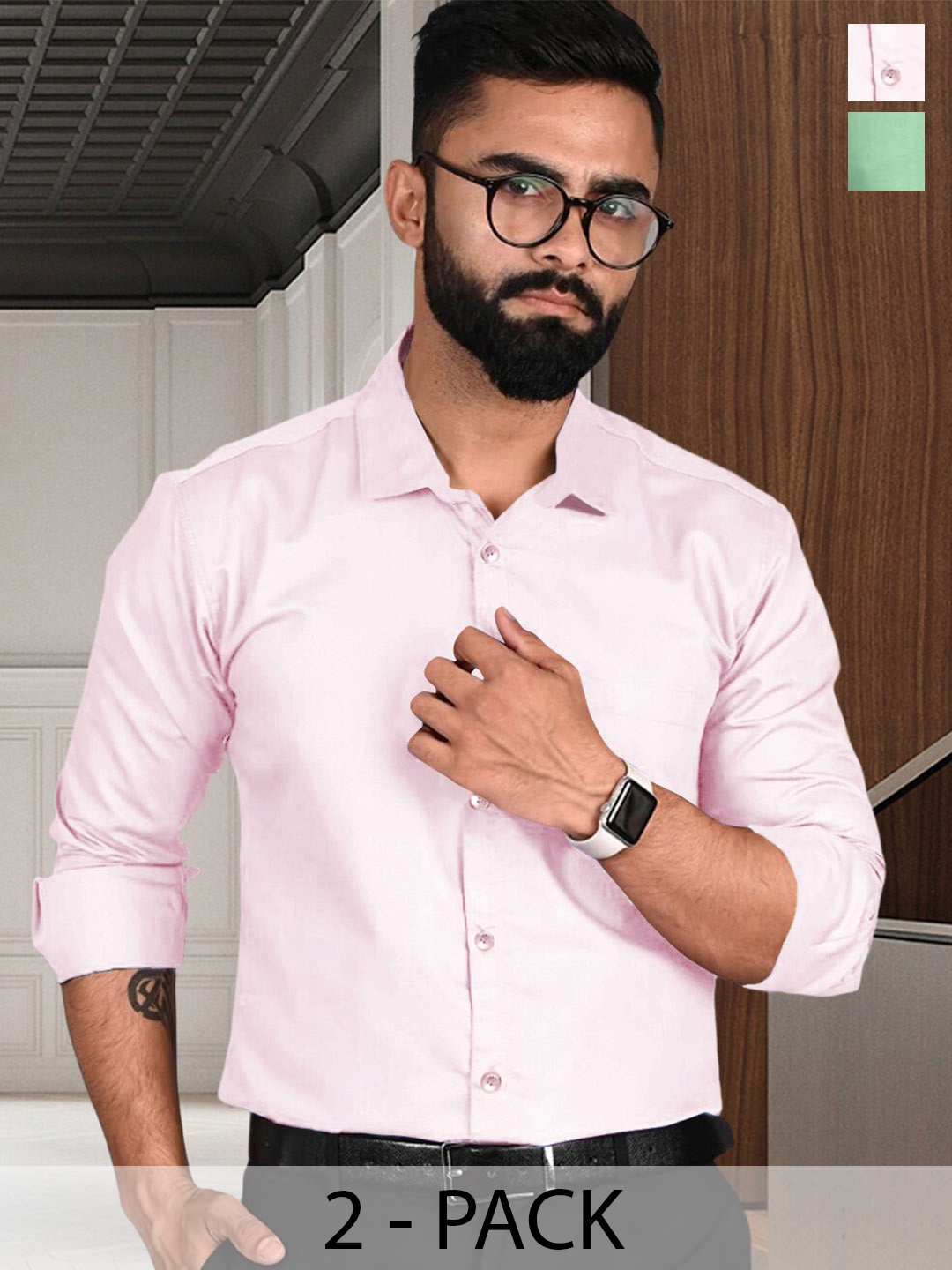 

7Threads Pack Of 2 Standard Spread Collar Formal Shirt, Pink