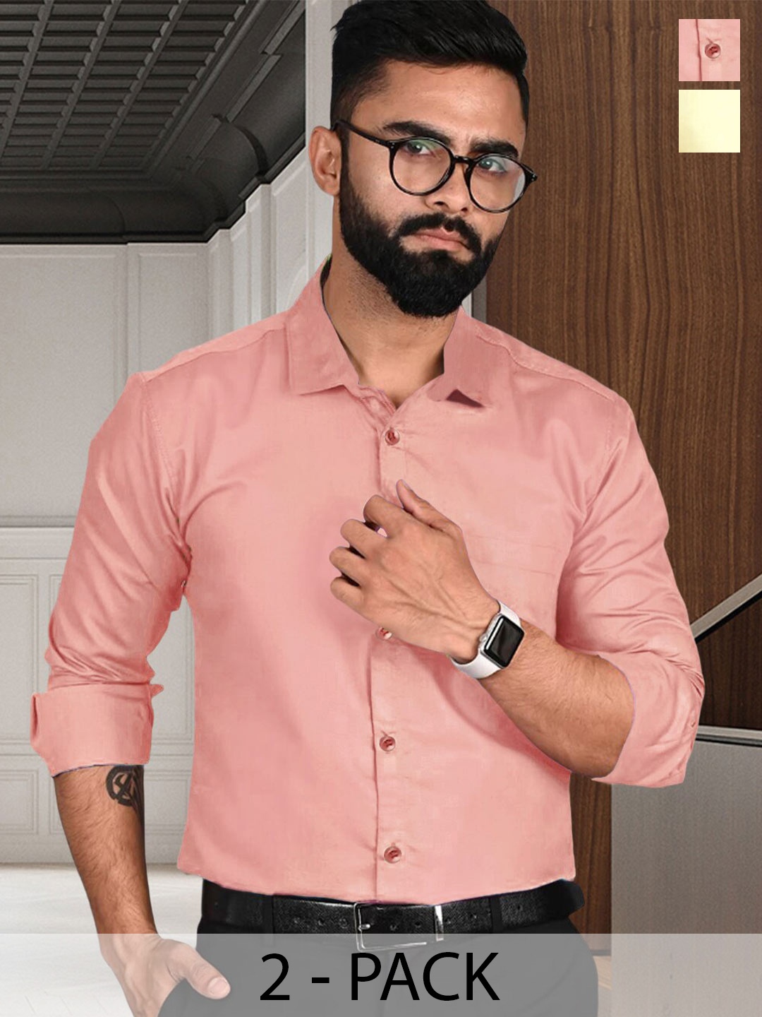 

7Threads Pack Of 2 Standard Spread Collar Formal Shirts, Peach