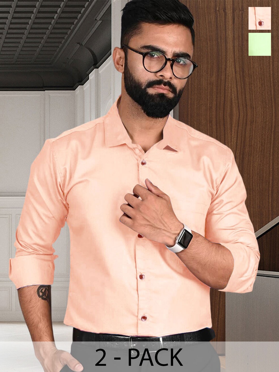

7Threads Pack Of 2 Standard Spread Collar Formal Shirts, Peach