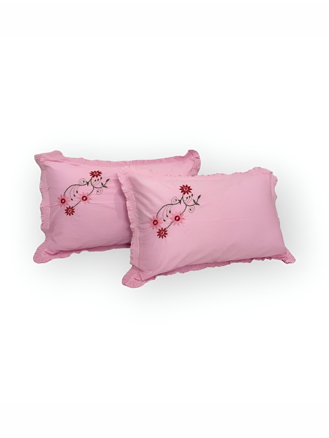 

CASA-NEST Pink 2 Pieces Embroidered Design Cotton Pillow Cover