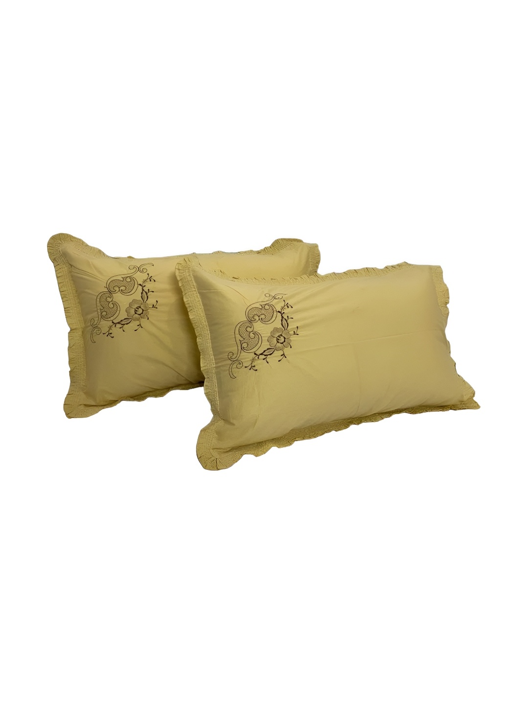 

CASA-NEST Camel Brown 2 Pieces Embroidered Design Cotton Pillow Covers