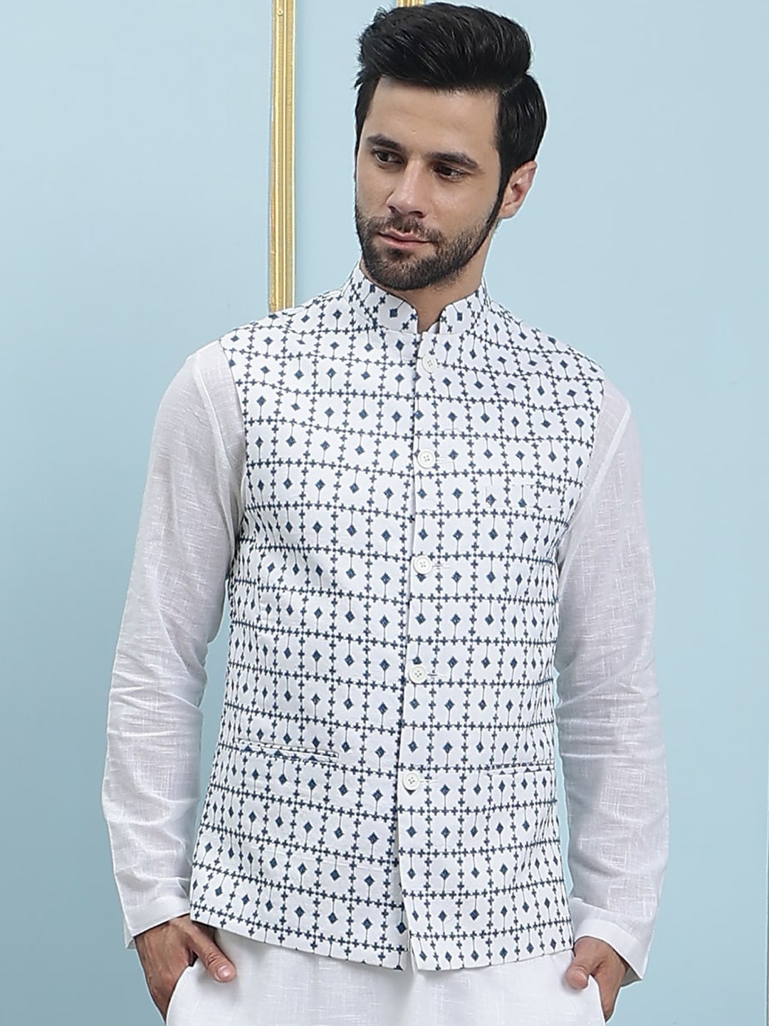 

See Designs Embroidered Pure Cotton Nehru Jackets, White