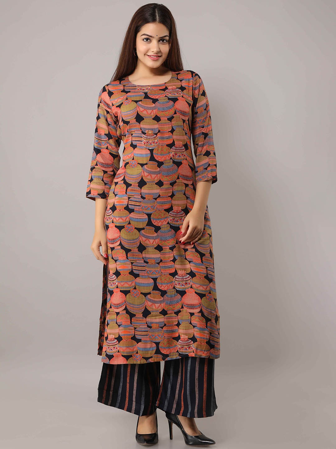 

KALINI Ethnic Motifs Printed Regular Kurta with Palazzos, Black