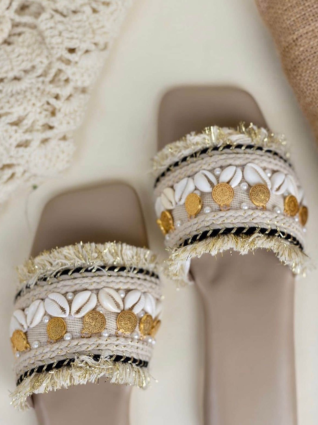

Jutti Express Embellished Open Toe Flats, Beige