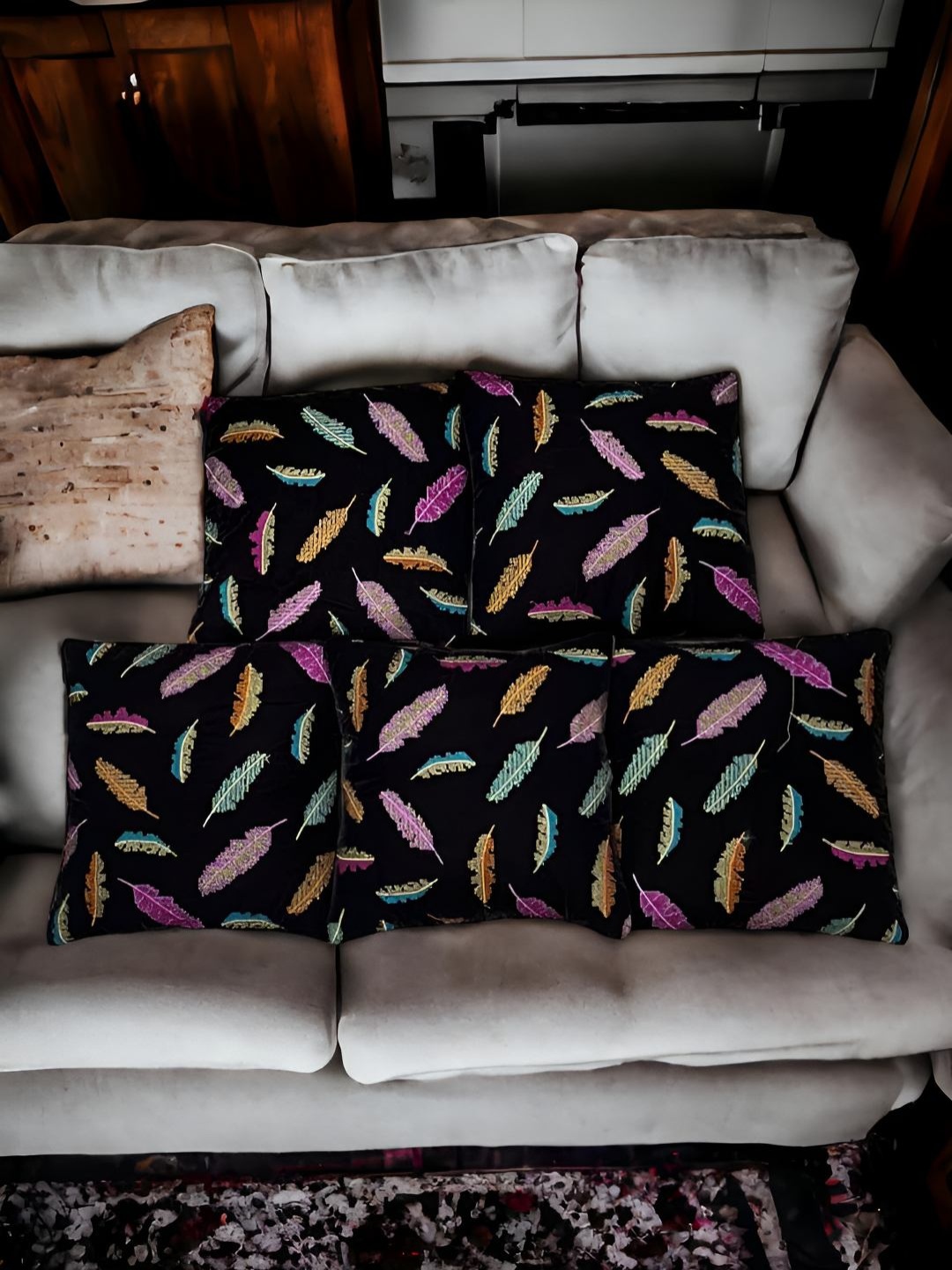 

CASA-NEST Black and Purple 5 Pieces Velvet Cushion Covers