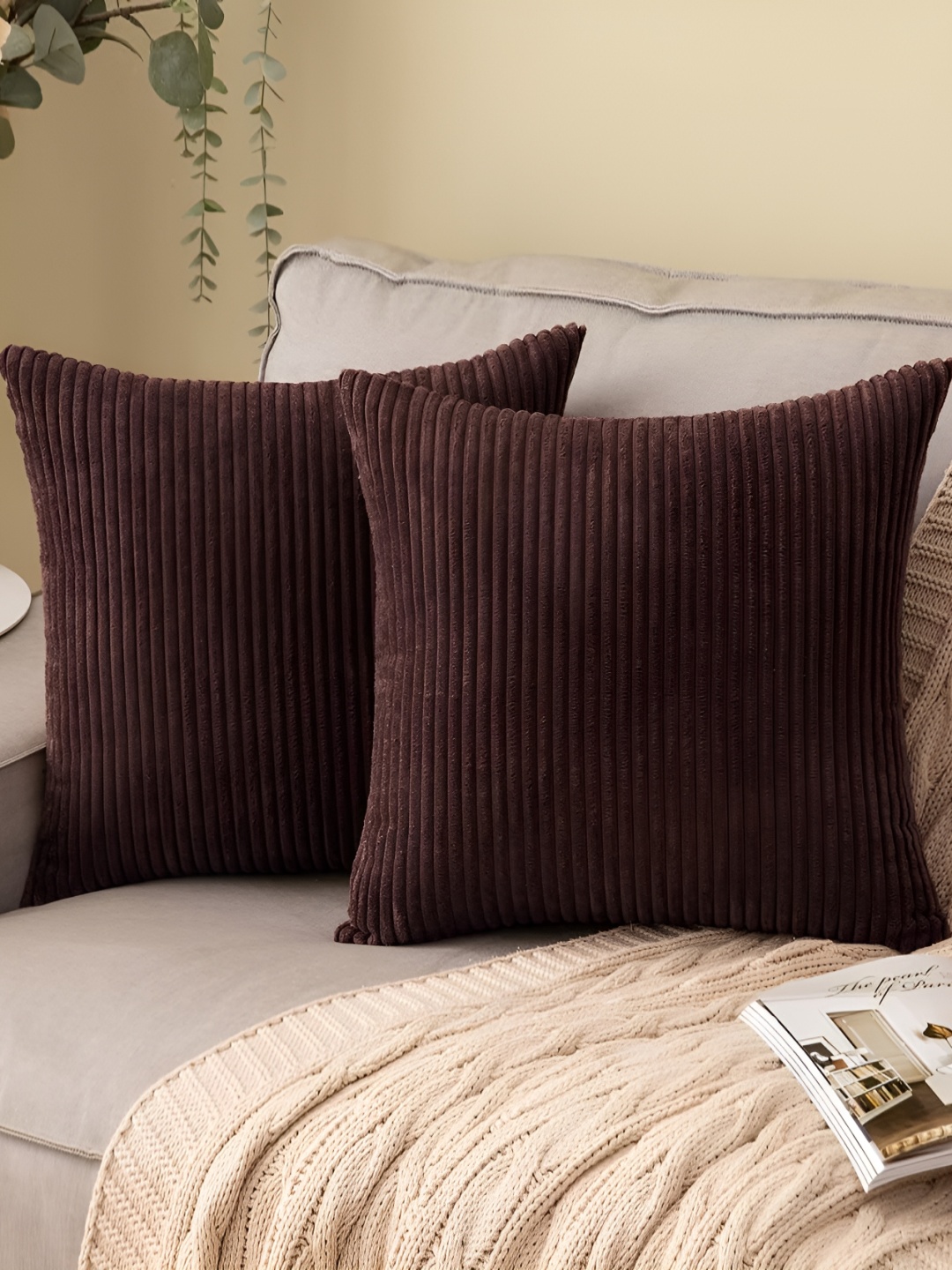 

Vinayaka Fab Brown 2 Pieces Striped Square Cushion Covers