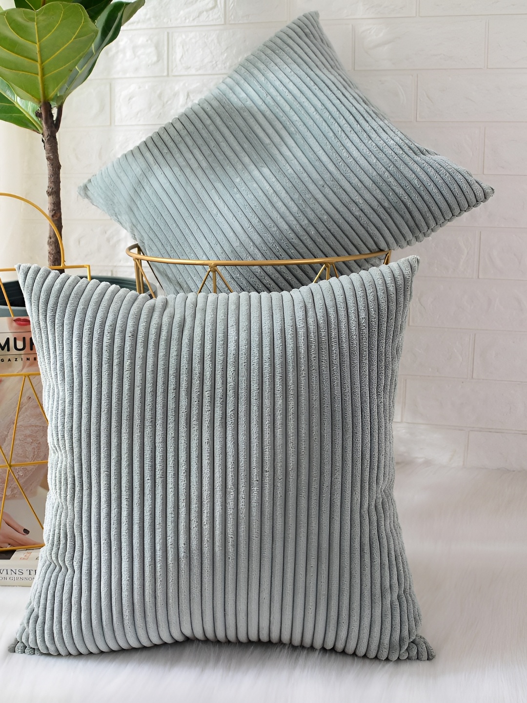 

Vinayaka Fab Grey 2 Pieces Striped Square Cushion Covers