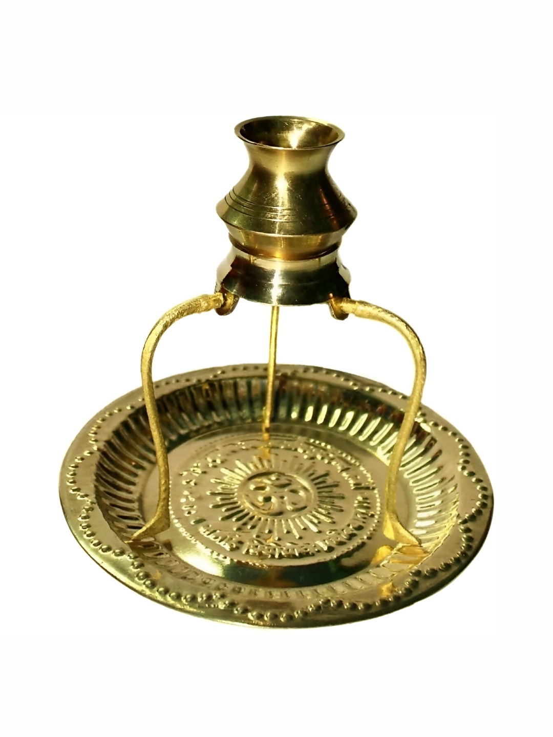 

Navyaksh Gold Toned Brass pooja plate thali with tripai and lota