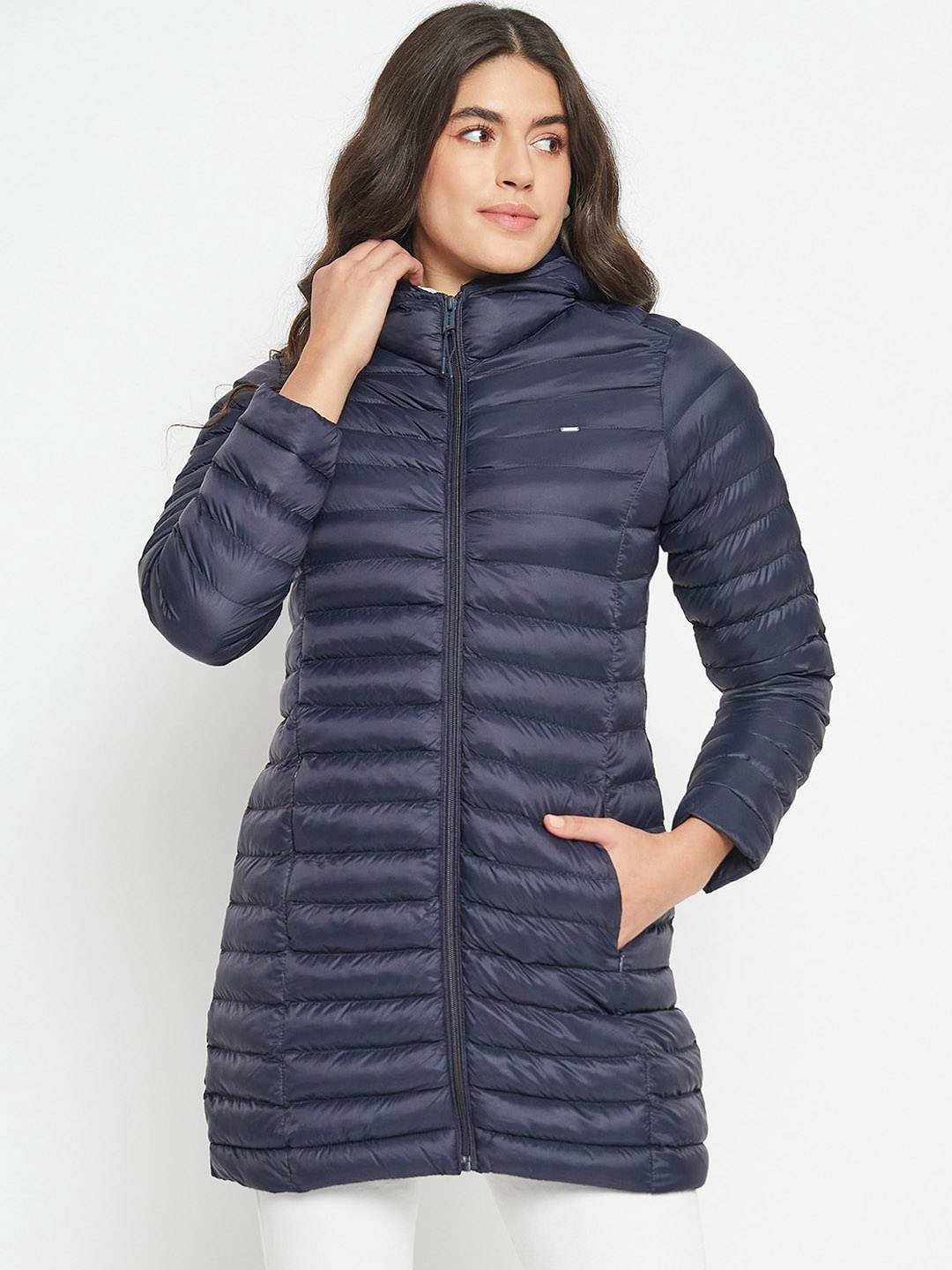 

Okane Hooded Lightweight Longline Puffer Jacket, Navy blue