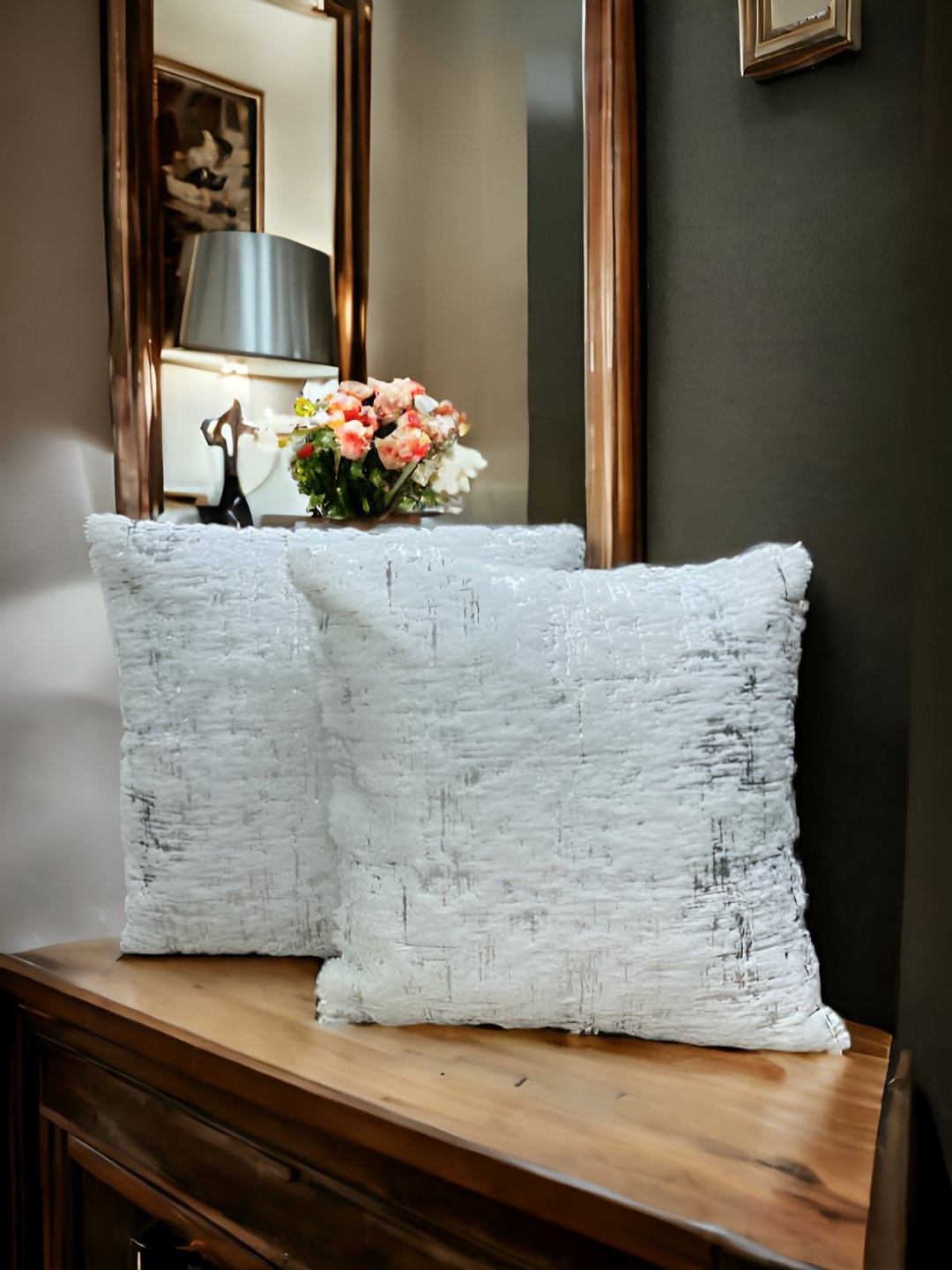

CASA-NEST White 2 Pieces Textured Square Soft Fur Cushion Covers