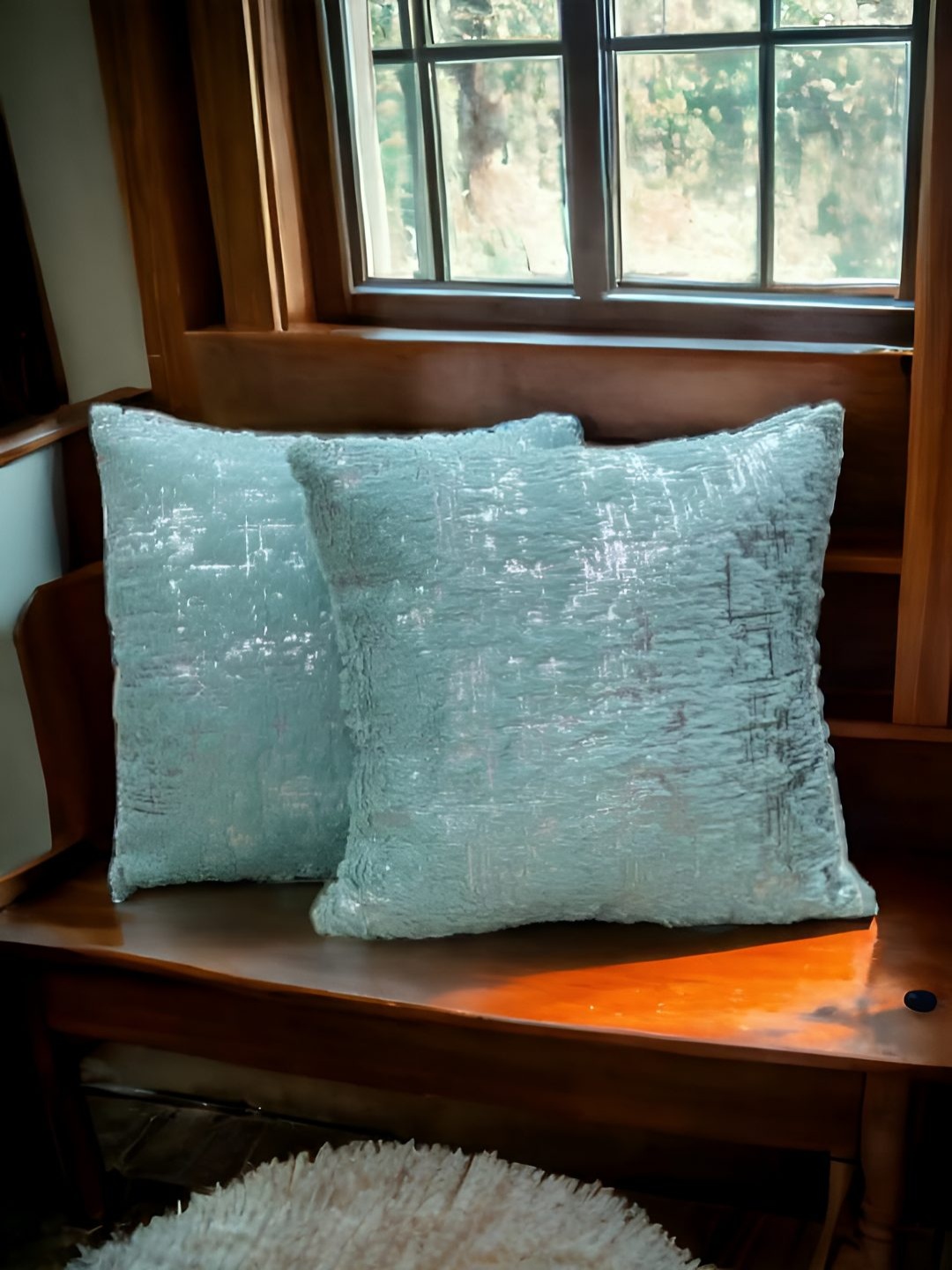 

CASA-NEST Blue 2 Pieces Textured Square Soft Fur Cushion Covers