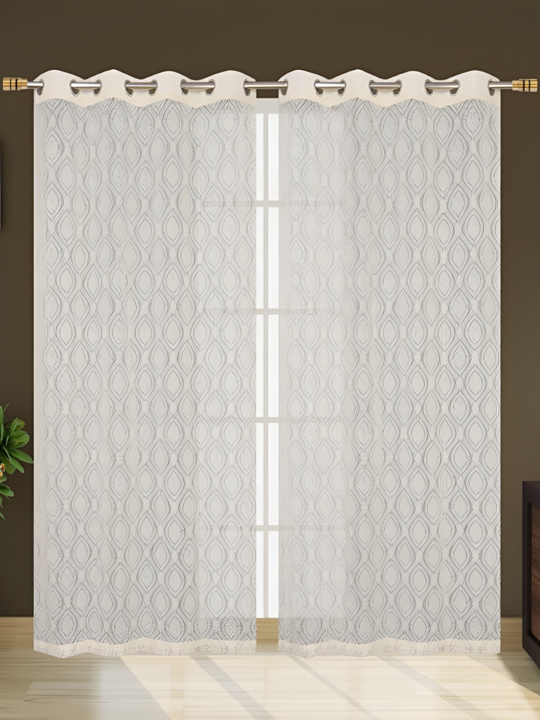 

fabrilia Cream Coloured 2 Pieces Ethnic Motifs Sheer Door Curtain