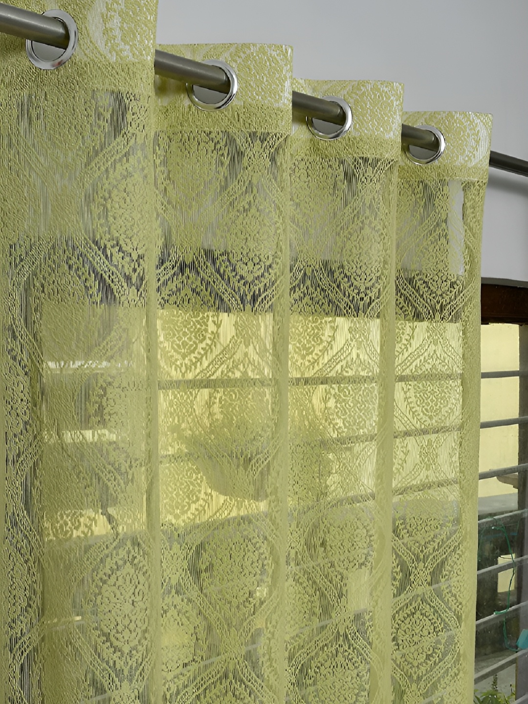 

fabrilia Green 2 Pieces Ethnic Motifs Sheer Net Window Curtain