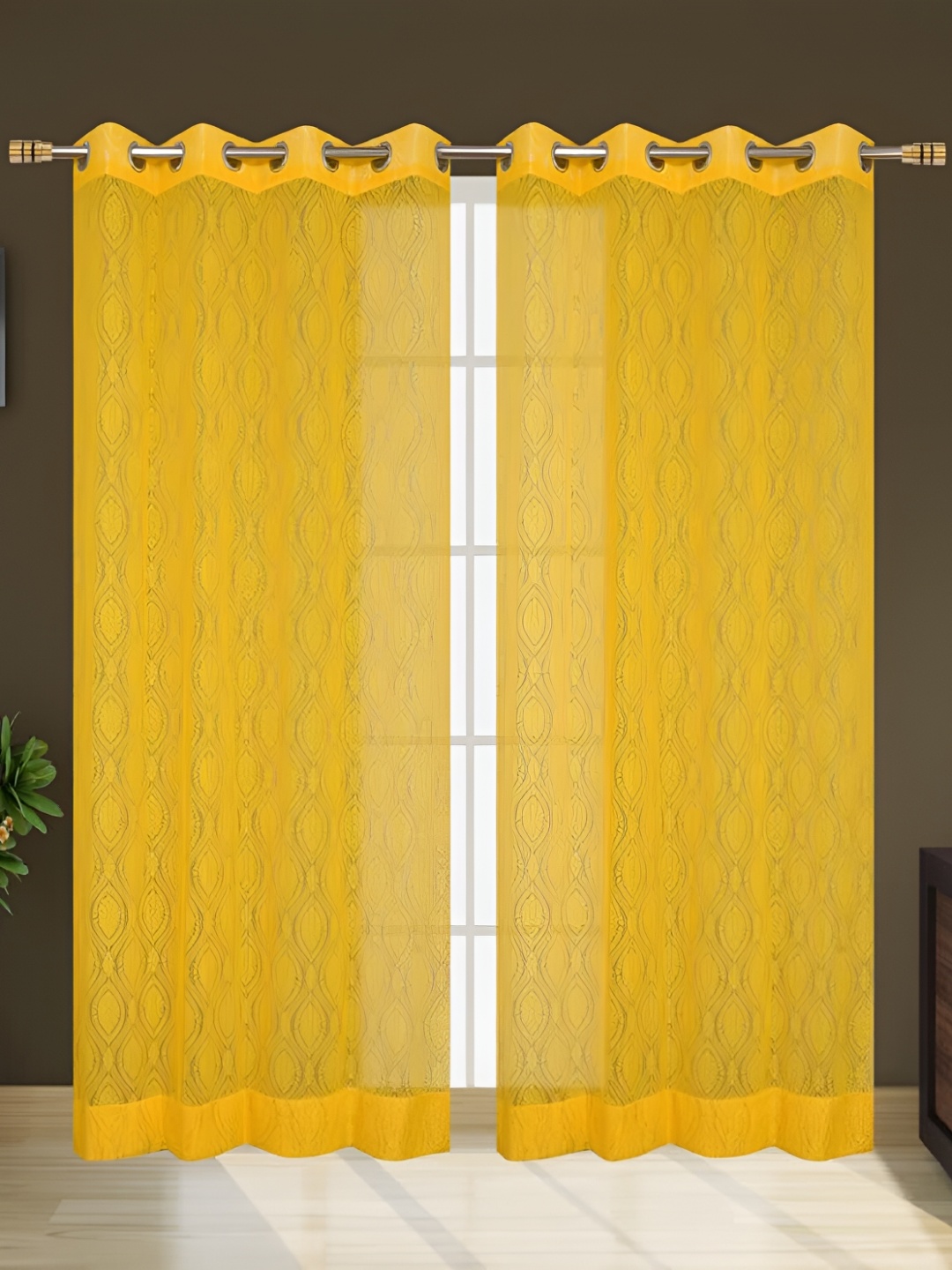 

fabrilia Yellow 2 Pieces Ethnic Motifs Sheer Window Curtain