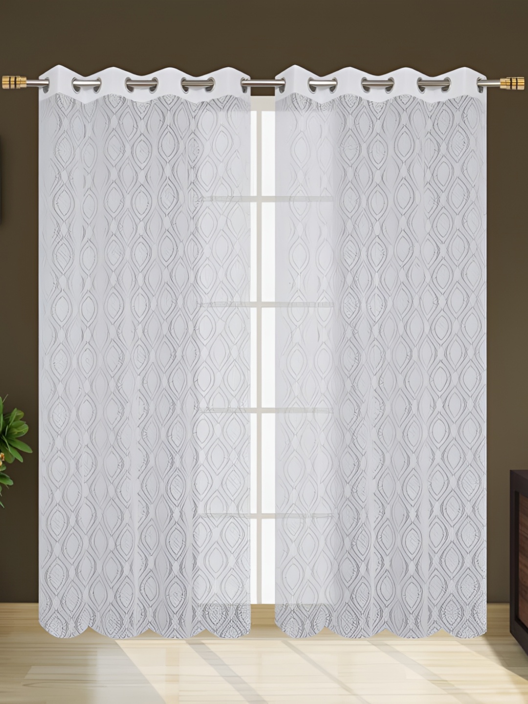 

fabrilia White 2 Pieces Ethnic Motifs Sheer Door Curtains