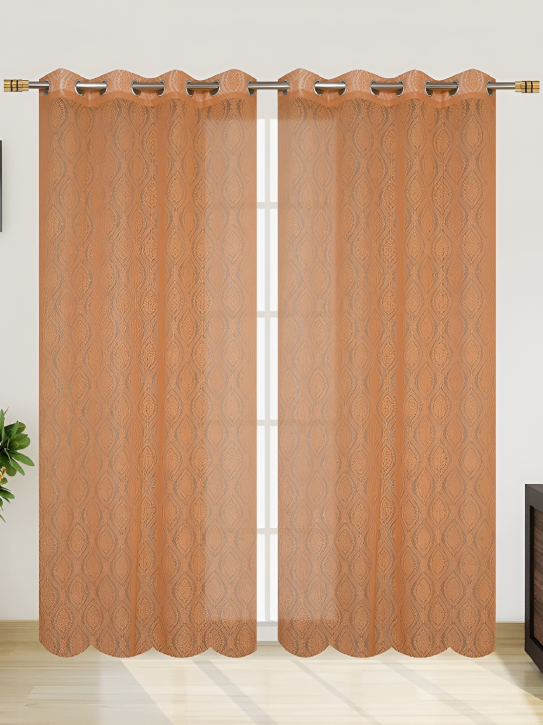 

fabrilia Brown 2 Pieces Ethnic Motifs Sheer Door Curtains