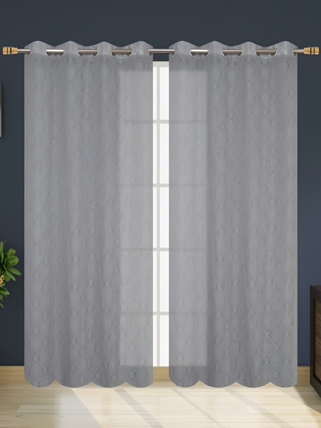 

fabrilia Grey 2 Pieces Ethnic Motifs Sheer Long Door Curtains