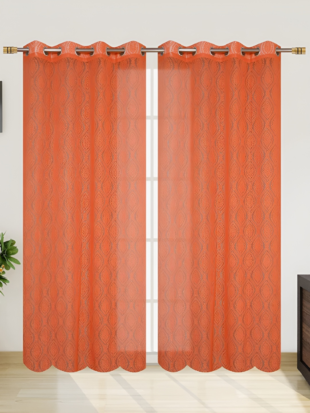 

fabrilia Orange 2 Pieces Ethnic Motifs Sheer Door Curtain