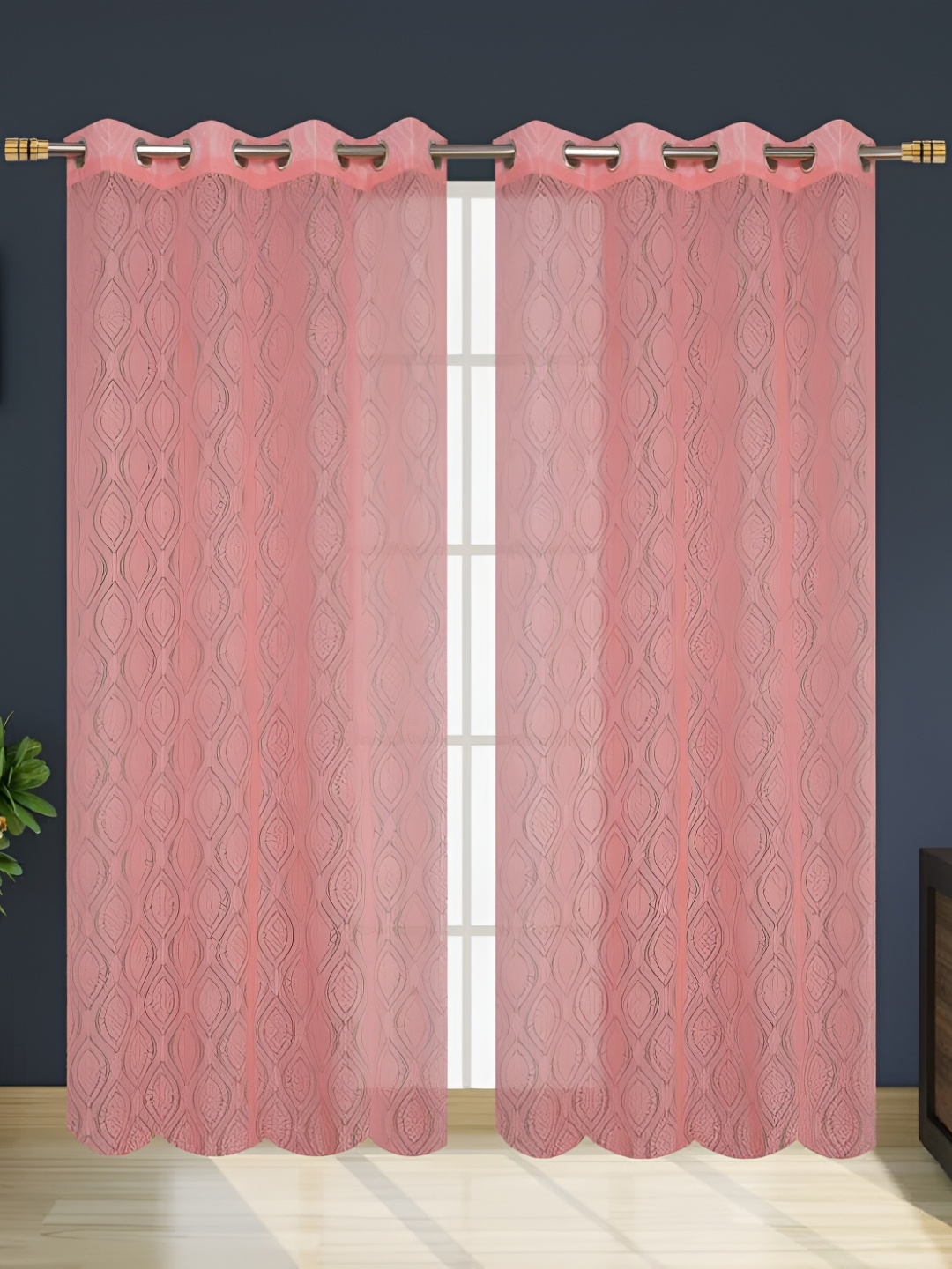 

fabrilia Pink 2 Pieces Ethnic Motifs Sheer Long Door Curtain