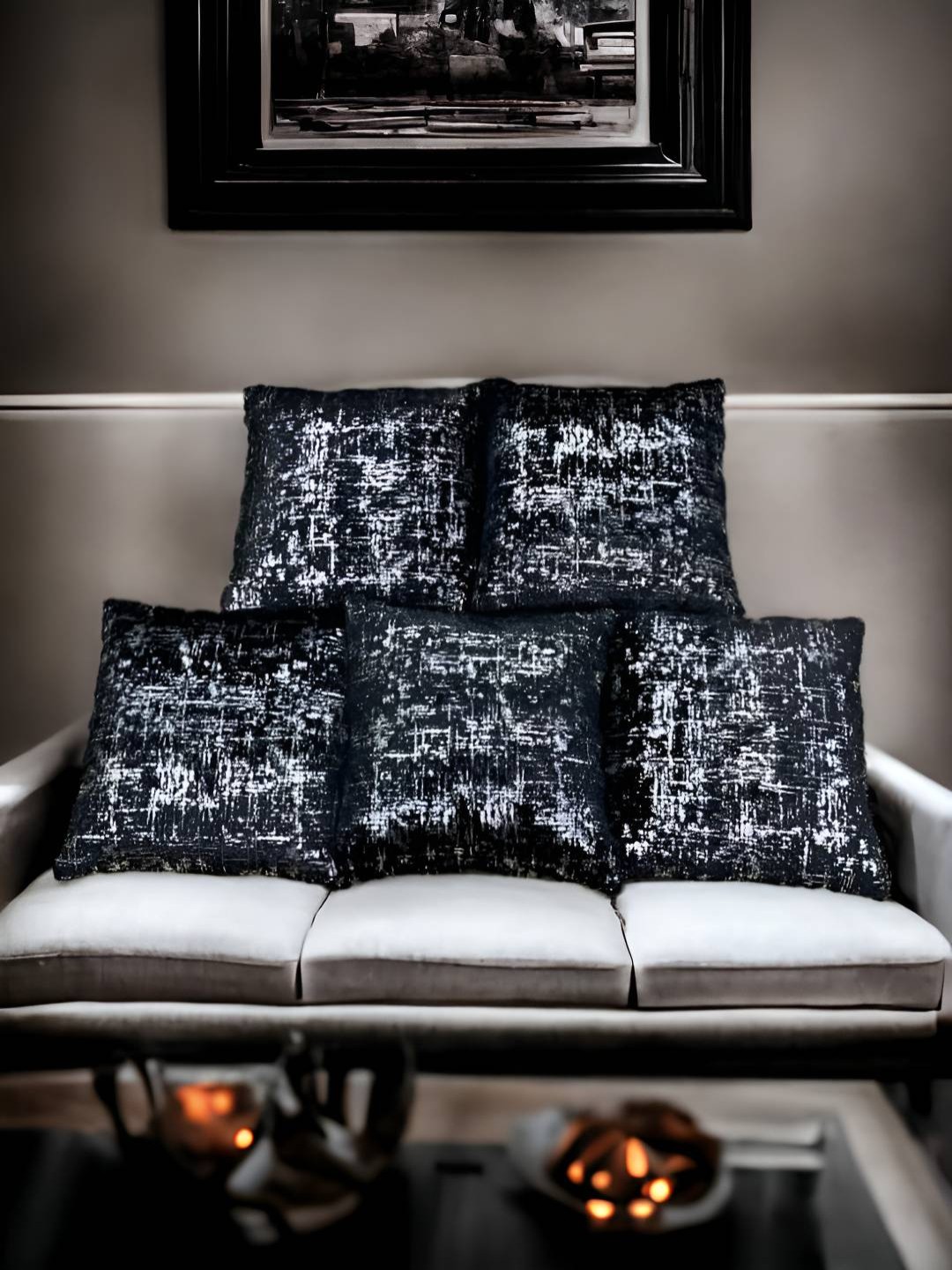 

CASA-NEST Black 5 Pieces Abstract Printed Cushion Covers