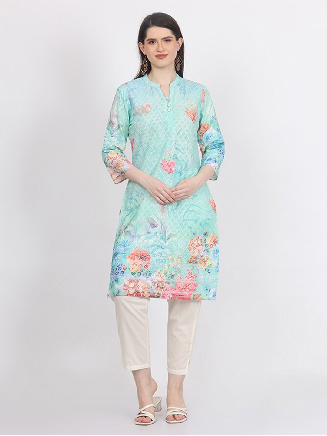 

MAIYEE Floral Printed Straight Kurta, Blue