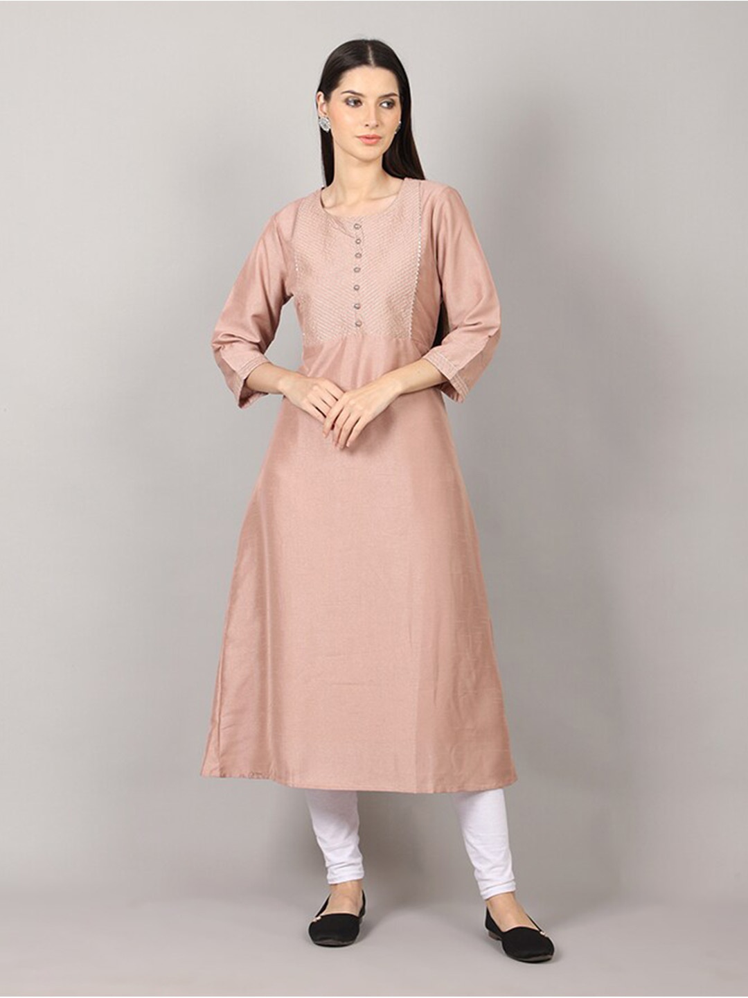 

MAIYEE Gotta Patti Round Neck A-line Kurta, Peach