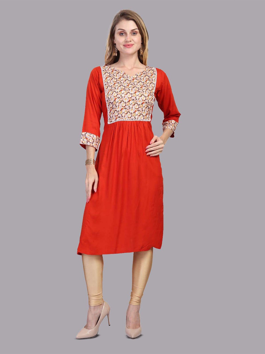 

MAIYEE Printed Straight Kurta, Orange