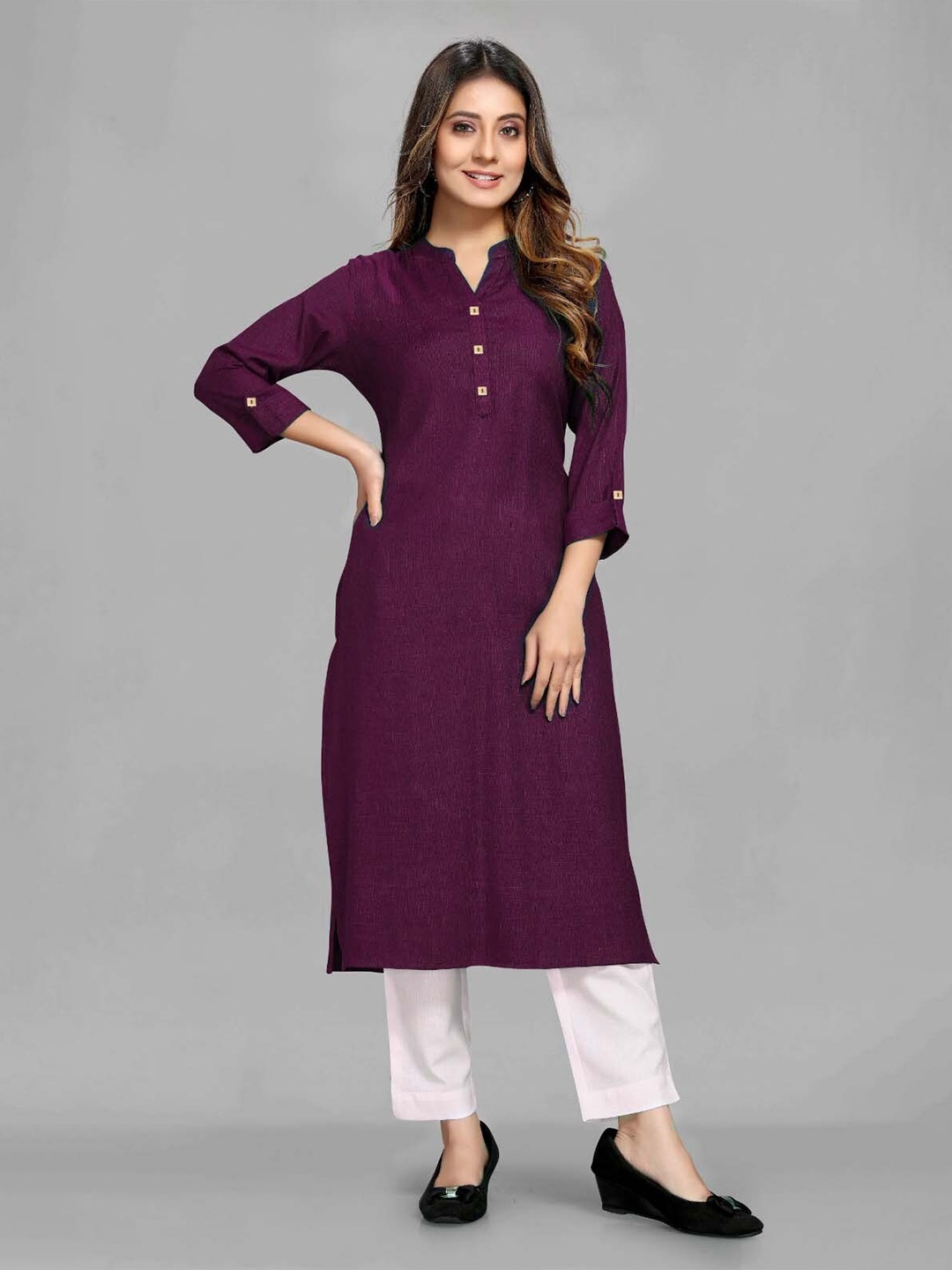 

MAIYEE Straight Knee-Length Kurta, Purple