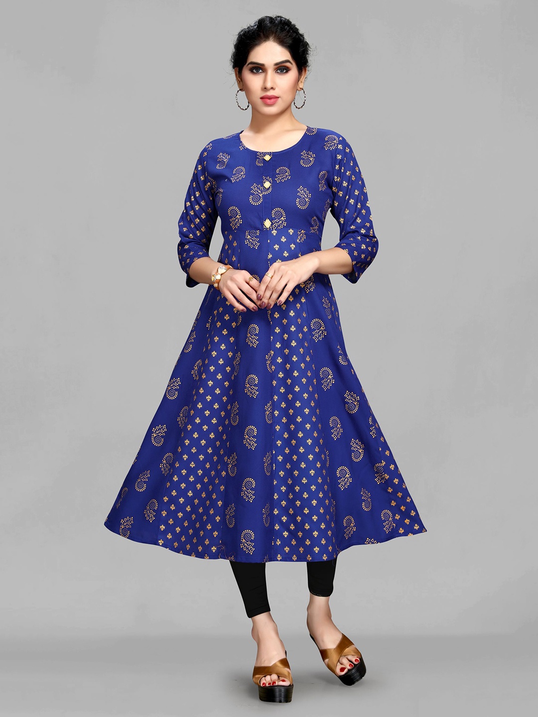 

MAIYEE Ethnic Motifs Printed Indigo Panelled Anarkali Kurta, Blue