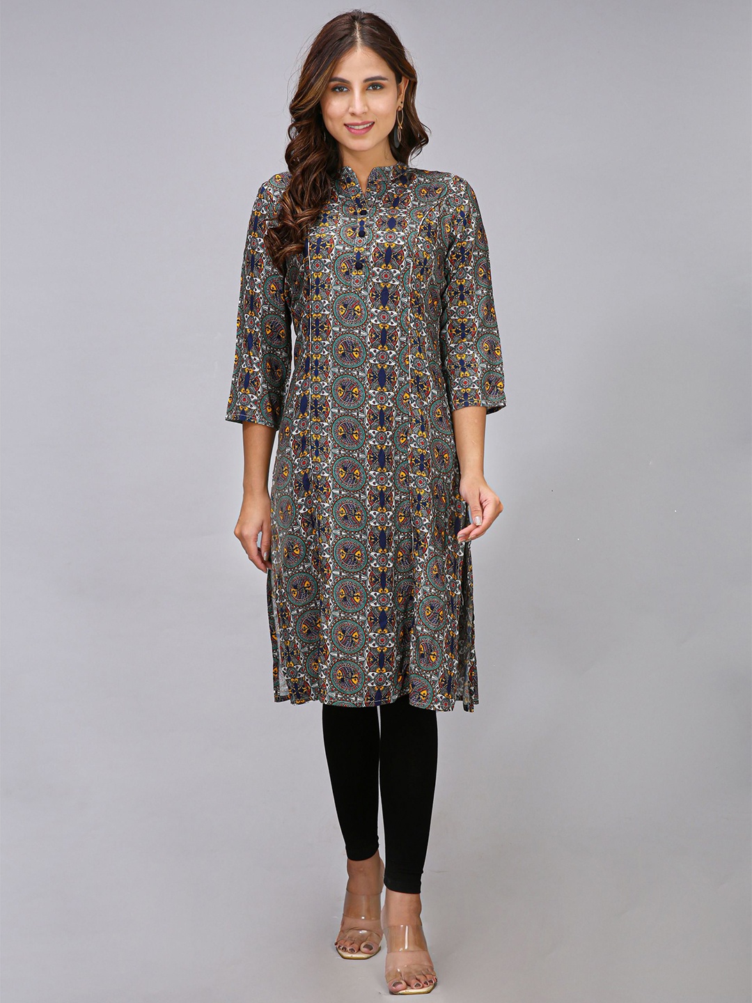 

MAIYEE Abstract Printed Straight Kurta, Black