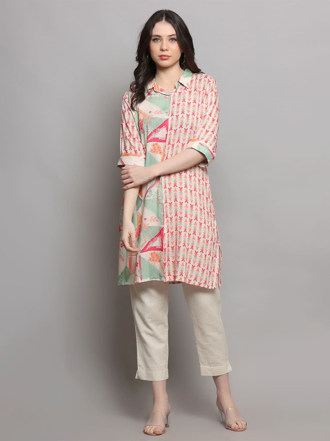

MAIYEE Printed Straight Kurta, Pink