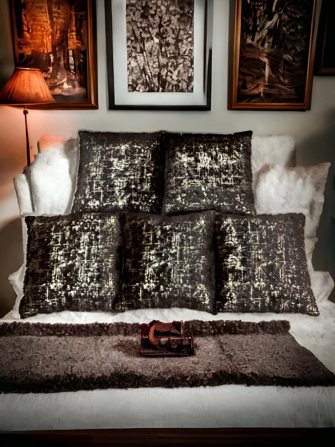 

CASA-NEST Brown 5 Pieces Abstract Square Cushion Covers