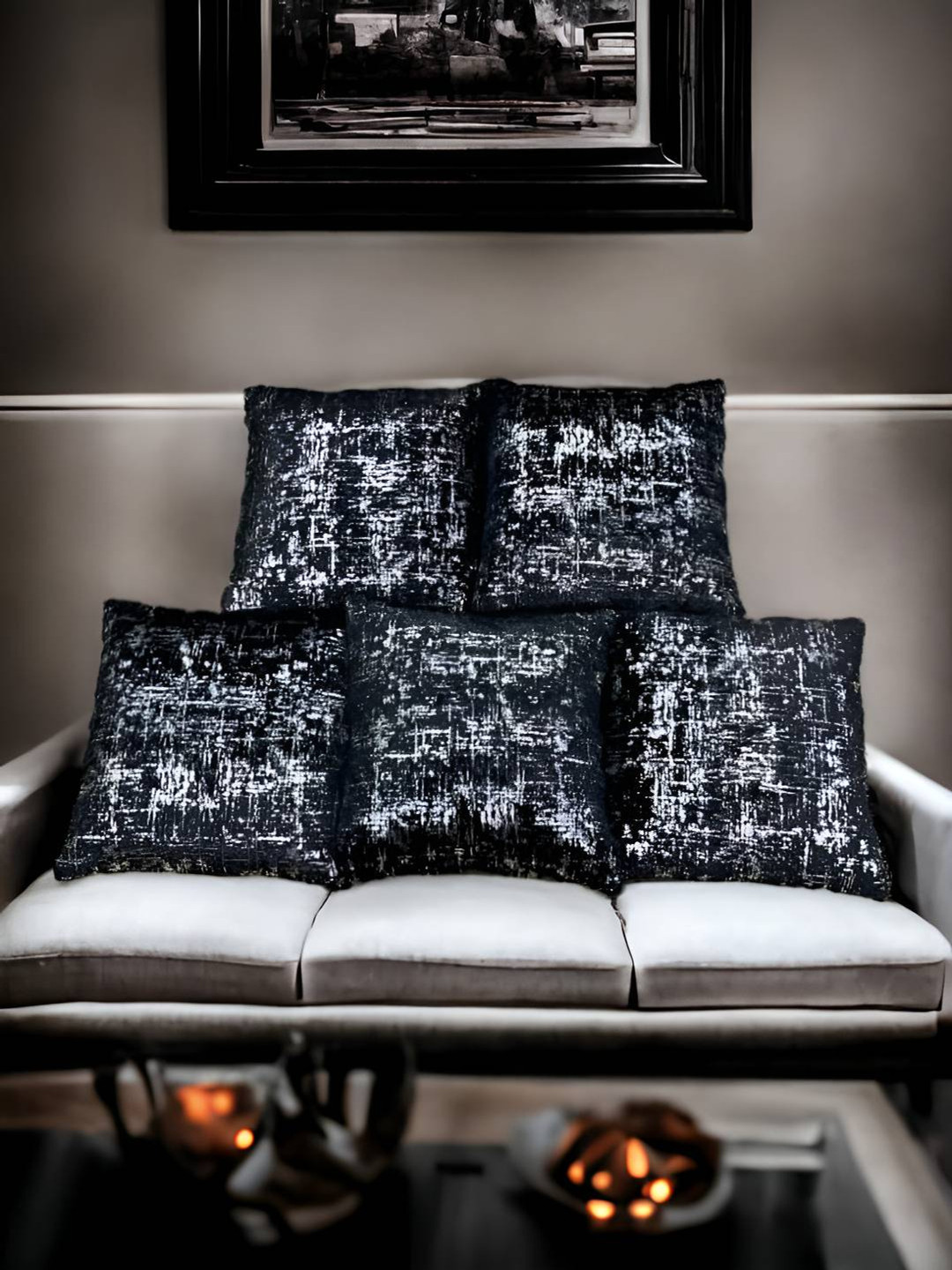 

CASA-NEST Black 5 Pieces Abstract Printed Square Cushion Covers