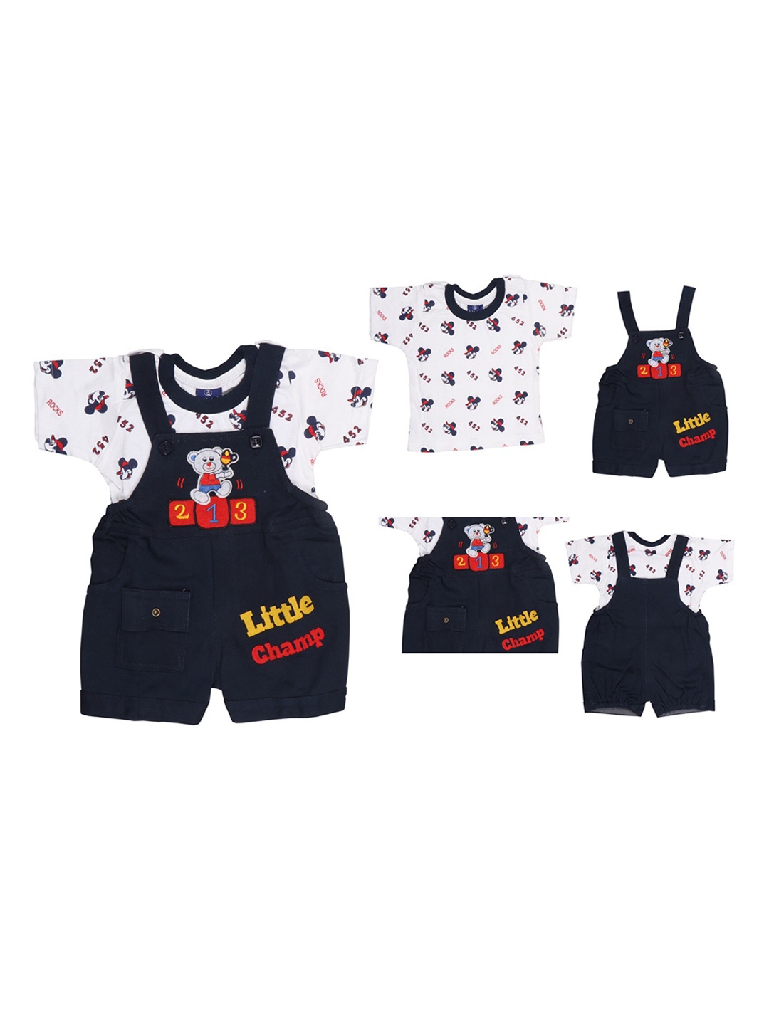 

BAESD Infants Printed Pure Cotton Dungarees With T-Shirt, Navy blue