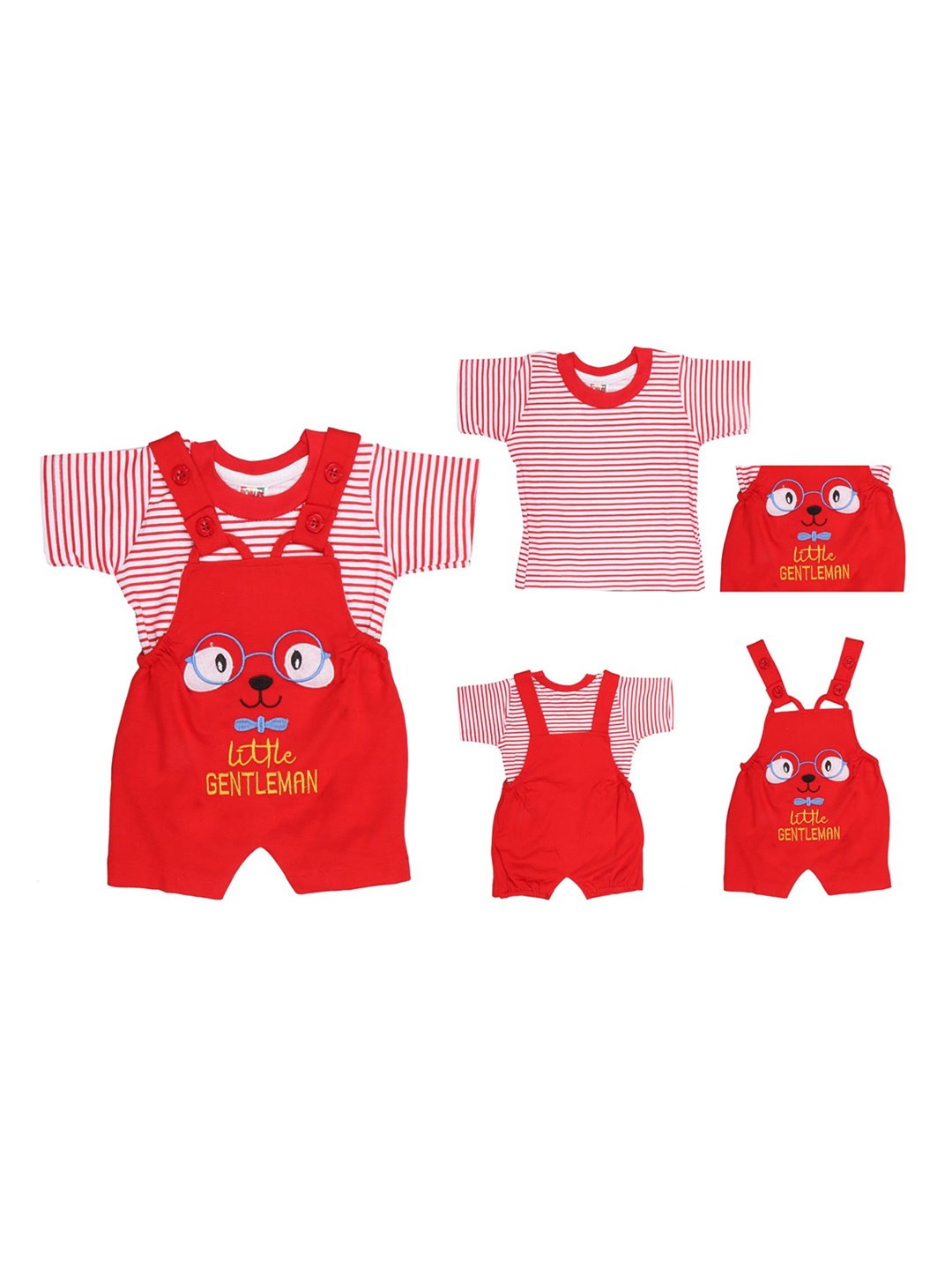 

BAESD Infants Printed Pure Cotton Dungarees With Striped T-Shirt, Red
