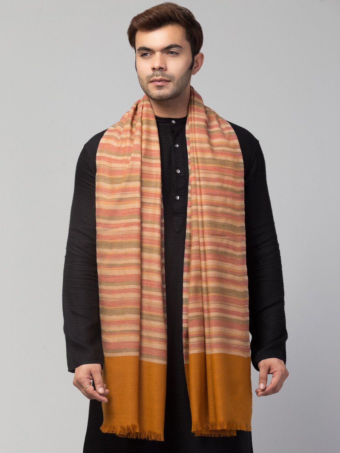 

Tweedle Men Striped Woven Design Shawl, Mustard