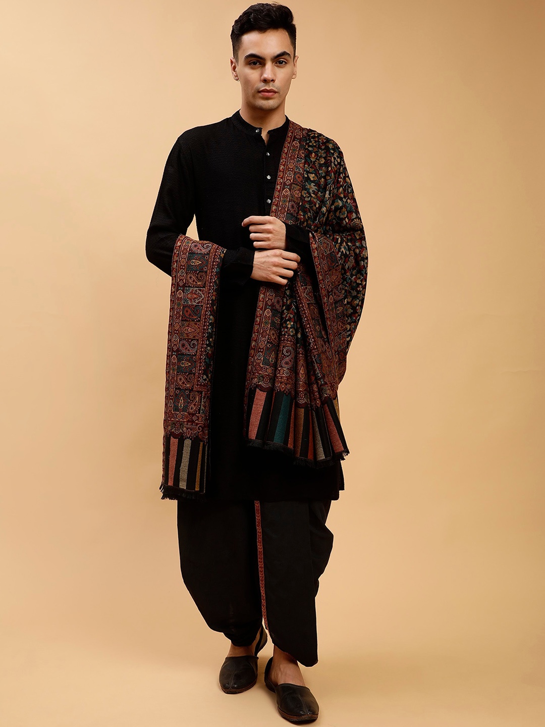 

Tweedle Paisley Woven-Design Woollen Shawl, Black